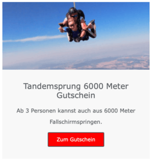 Fallschirm Tandemsprung aus 6000 Meter Höhe Geschenk Gutschein