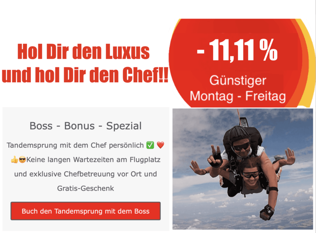 Tandemsprung mit dem Chef persönlich - Fallschirmspringen Exklusiv - Spezial Bonus
