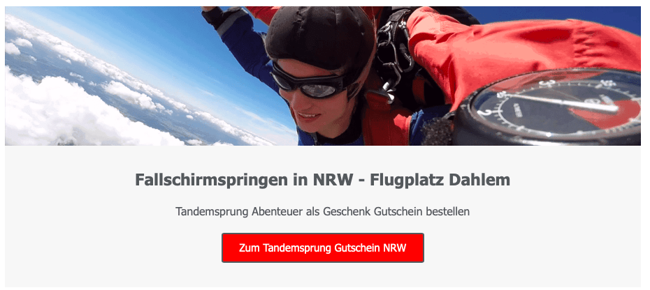 NRW Tandemsprung Nordrhein Westfalen Fallschirmspringen Flugplatz Dahlem Geschenk Gutschein