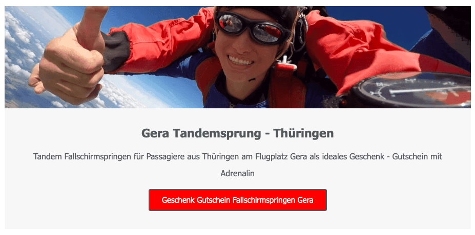 Thüringen Tandemsprung Gera Tandem Fallschirmspringen Geschenk Gutschein
