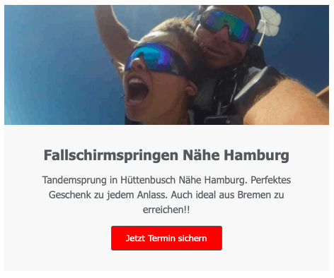 Hüttenbusch Tandem fallschirmsprung Geschenk Nähe Hamburg Gutschein