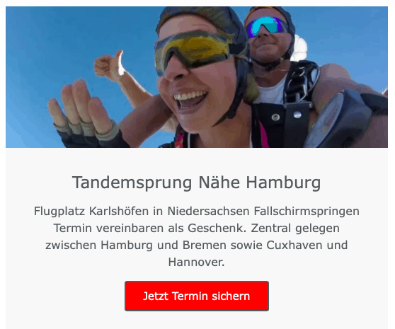 Tandemsprung Hamburg Karlshöfen Geschenk Gutschein Fallschirmspringen